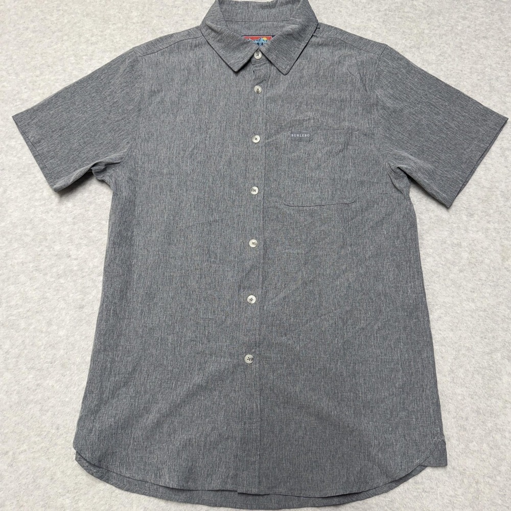 Burlebo Shirt Mens Medium Gray Solid Short Sleeve Button Up Stretch Casual
